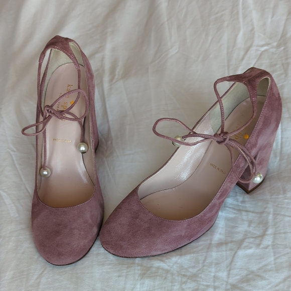 kate spade Shoes - Kate Spade New York Gena Suede Block Heel Pumps with Pearl Detail In Blush Pink